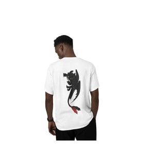 Dişsiz gecenin öfkesi siyah ejderha baskılı T-shirt (Beyaz)