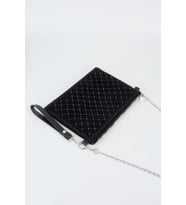 Kadın Kapitone Siyah Taşlı Süet Bilek Askılı Ve Zincir Askılı Portföy El Ve Clutch Çanta