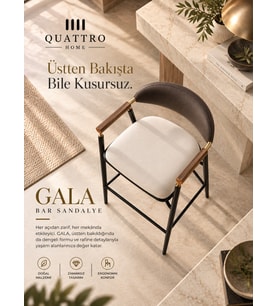 Gala Bar Sandalyesi – Ahşap Kolçaklı, Döşemeli, Metal Ayaklı