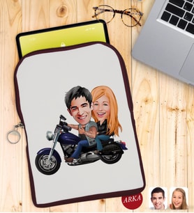 BK Gift Kişiye Özel Motorcu Sevgililer Karikatürlü Taşınabilir Koruyucu Tablet Kılıfı & Organizer Çanta - Bordo-1