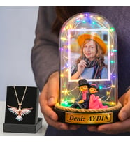 Size Özel Renkli Led Işıklı Sırt Sırta Çiftli Fanus ve Renkli Anka Kuşu Kolye