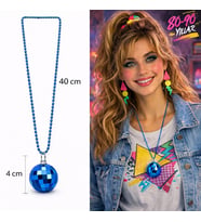 Retro Disko Topu Şekilli 80&amp;#39;ler 90&amp;#39;lar Mavi Renk Plastik Kolye