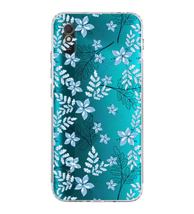 Xiaomi Redmi 9A  Kamera Korumalı Kapak Floral Mavi Tasarımlı Şeffaf  Kılıf