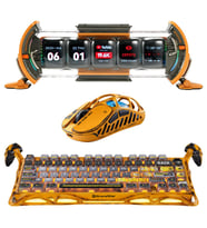 Gravastar K1 Pro Mekanik Gaming Klavye, XPro Kablosuz Optik Mouse ve Dijital Resim Çerçevesi Oyuncu Seti, Battle-Worn Yellow