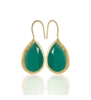Kadir Jewellery 22 Ayar Altın Kaplama Damla Taşlı Küpe -El İşçiliği Ve Hipoalerjenik Küpe (K.Yeşil)