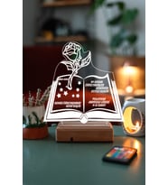Kişiye Özel 3D Öğretmenler Günü Gül ve Kitap 16 Renk Dekoratif Led Lamba