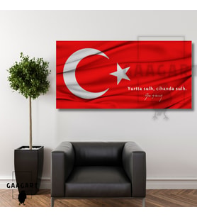Panoramik Kanvas Makam Panosu Türk Bayrağı Atatürk ‘’Yurtta sulh, cihanda sulh.’’