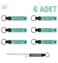 Anaokulu Miniklerine İsimli Karne Hatırası Anahtarlık 6’lı Set, Öğretmenden Hediye, Turkuaz & Gri