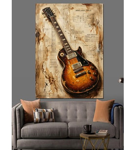 Eski Şemalı Elektro Gitar Dekoratif Kanvas - Mdf Ahşap Tablo