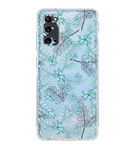 Samsung Galaxy S20  Kamera Korumalı Kapak Floral Su Yeşili Tasarımlı  Şeffaf  Kılıf