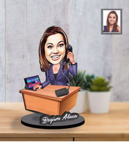 Kişiye Özel İş Kadını Karikatürlü İki Katmanlı Ahşap Biblo Bayan-9-Eco