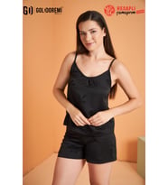 Gd Goldoremi 28041 Premium Kadın Desenli Saten Pamuklu İp Askılı Şortlu Pijama Takım Özel Kutulu