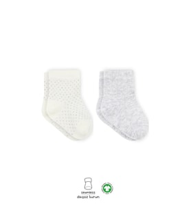 Puan Derby Penye Soket Çorap 2'Li BS10103 Gri Ekru
