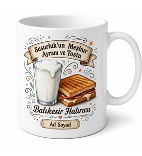 Susurluk Ayranı Ve Tostu Balıkesir Hatırası Kupa Bardak Hediye