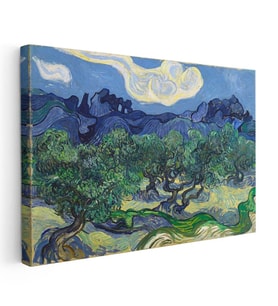 Yatay Kanvas Tablo Van Gogh Zeytin Ağaçları Mavi Dağlar Bulutlu Ressam Tablosu Ev Ofis Duvar Dekoru