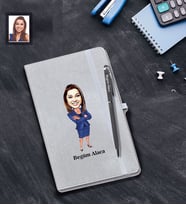 Kişiye Özel Öğretmen Karikatürlü Gri Defter Kalem Hediye Seti  Bayan-20