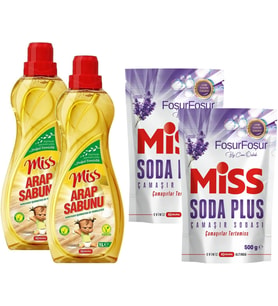 Soda Plus Lavanta Kokulu Çamaşır Sodası 500 Gr ve Arap Sabunu 1 lt 4 lü Set