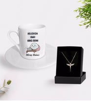 Kişiye Özel Halledicem Tasarımlı Kahve Fincanı Ve Melek Kolye