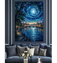 Van Gogh Tarzı Şehir Dekoratif Kanvas - Mdf Ahşap Tablo