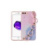Apple iPhone 8 Plus Uyumlu Kılıf Simli Desenli El Askılı Tutacaklı Zore Elsa Silikon Kapak (Pembe)