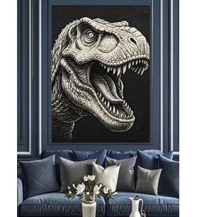 Dinozor T-Rex İllüstrasyonu Dekoratif Kanvas - Mdf Ahşap Tablo