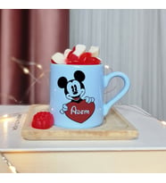Mickey Mouse Tasarımlı Kişiye Özel Mavi Türk Kahvesi Fincanı