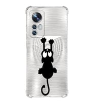 Xiaomi Mi 12 Uyumlu Köşe Korumalı Antişok Kapak Çizgi Kedi (Beyaz) Tasarımlı Şeffaf Silikon Kılıf