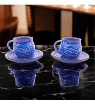OTANTİK RENKLİ VE KABARTMA DESENLİ KAZAN MODEL 2 KİŞİLİK KAHVE FİNCAN TAKIMI (Mavi titanyum)