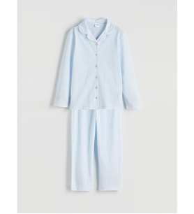 LCW Kids Beyaz Gömlek Yaka Kız Çocuk Pijama Takımı