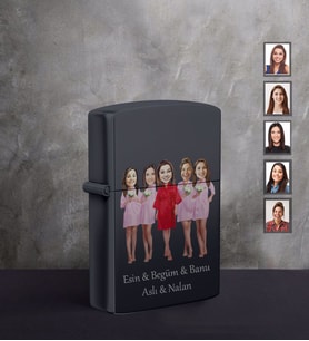 Kişiye Özel Bride To Be Bekarlığa Veda Karikatürlü UV Baskılı Siyah Benzinli Çakmak Mod1