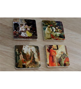 Oryantal Harem Halı Satıcısı ev Tüccarlar Doğal Taş Bardak Altlığı 4'lü set - Natural Stone Coasters