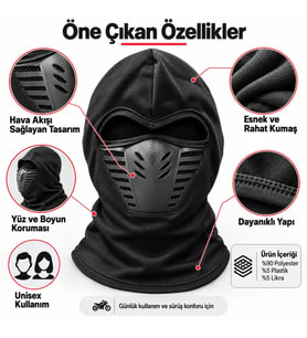 Biçomi AirFlow Pro™ Nefes Alan Termal Balaklava – Buğu Önleyici Tam Baş & Boyun Koruyucu Kar/Motorcu