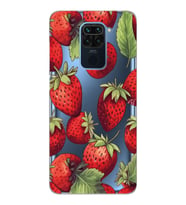 Xiaomi Redmi Note 9 Uyumlu Çilek Desenli Şeffaf Telefon Kılıfı