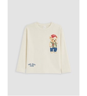 LCW Kids Bej Teddy Baskılı Erkek Çocuk Tişört