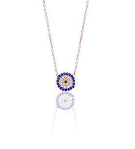 Nazar Boncuğu Tasarım Safir Zirkon Taşlı Roslu Kadın Kolye (S) 201025034