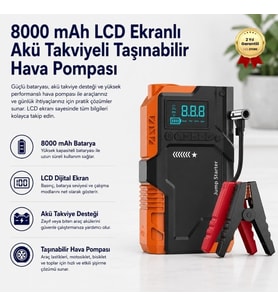 8000 mAh LCD Ekranlı Akü Takviyeli Taşınabilir Hava Pompası