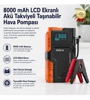 8000 mAh LCD Ekranlı Akü Takviyeli Taşınabilir Hava Pompası