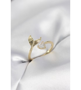 Balık Kuyruğu Model Gold Renk Zirkon Taşlı Kadın Yüzük TJ-BYK4129