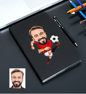 Kişiye Özel Futbolcu Tasarımlı Karikatürlü Siyah Defter Kalem Seti 93