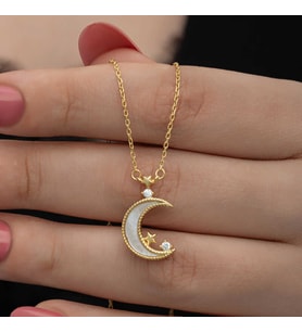 Gümüş Gold Ay Yıldız Kadın Kolye
