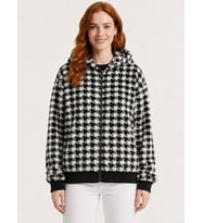 Kadın Kazayağı Desenli Kapüşonlu Fermuarlı Sweatshirt Ceket