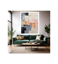 Yağlı Boya Görünümlü Soyut Ahşap Çerçeveli MDF Tablo Modern Salon Tablosu Dekorasyon Duvar Tablosu (Beyaz)