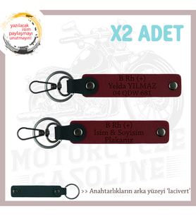 Hız Aşıklarına İsim Plaka ve B Rh (+) Kan Grubu Yazılı Özel Hediye x2' li Set Anahtarlık, Bordo-Laci