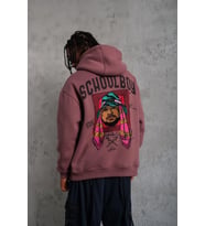Erkek 3 İplik Pamuklu Kapüşonlu Baskılı Cepli Oversize Sweatshirt Hoodie - Gül Kurusu