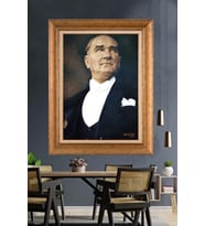 Altın Varaklı Çerçeveli Paspartulu Atatürk Tablo nh145 (Gold)