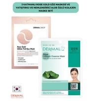 Dermal 3 Katmanlı Rose Göz Maskesi ve Yatıştırıcı Nemlendirici Aloe Özlü Kolajen Maske Seti