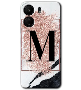 Xiaomi Redmi 13C Kılıf HD Desen Baskılı Kılıf - Pembe Mermer Desenli M Harfi