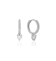 Sıra Taşlı Halkalı Gümüş Tektaş Küpe Silver