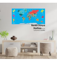 Renkli Dünya Haritası - Yapışkansız Tutunan Akıllı Kağıt