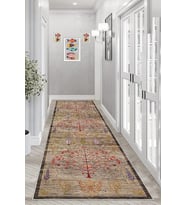 Dijital Baskı Yıkanabilir Kaymaz Taban Etnik Kilim Desen Salon Halısı ve Yolluk, Kahverengi 100 x 500, 955411541005007